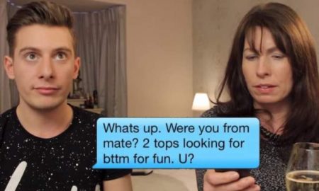 A mom reads her son's Grindr messages on video.