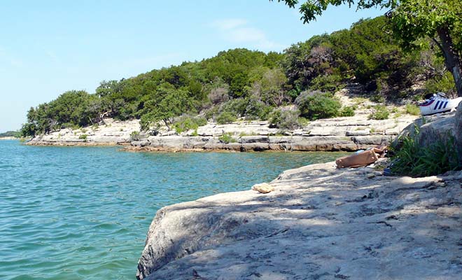 A gay beach in Hippie Hollow, Austin, Texas.