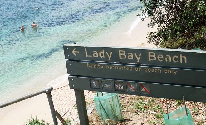 A photo of the gay nude beach at Lady Bay Beach.