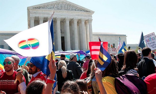 The photo outside the Supreme Court while justices decide whether to ban same-sex marriage.