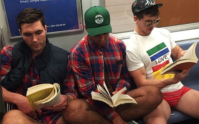 This is a photo from the No Pants Subway Ride.