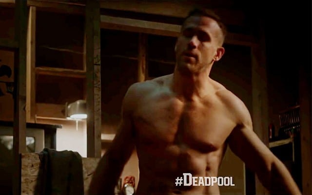 This is a photo of Ryan Reynolds shirtless in the new ‘Deadpool’ movie.
