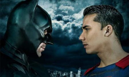This is a photo from the 'Batman v Superman' gay parody.