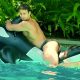Bryan Hawn floating on a pool toy.