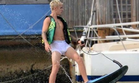 Justin Beiber Sports See-Through Unies While Wakeboarding