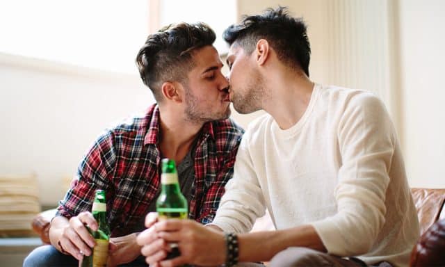 This is a photo of straight guys kissing.