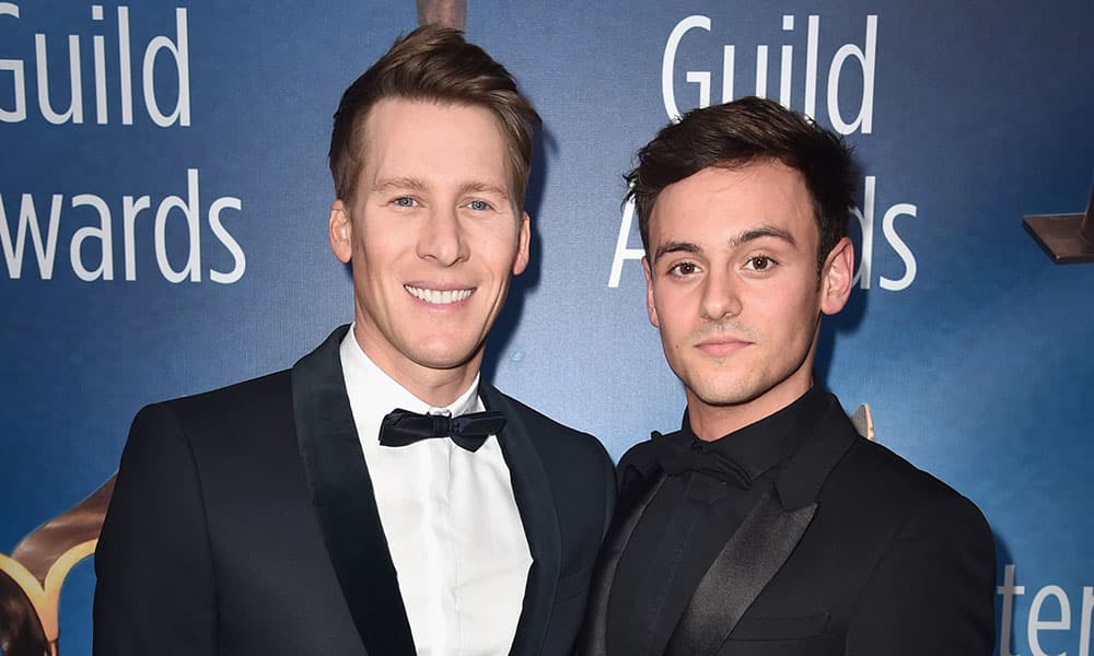 Dustin Lance Black and Tom Daley attends the 2018 Writers Guild Awards