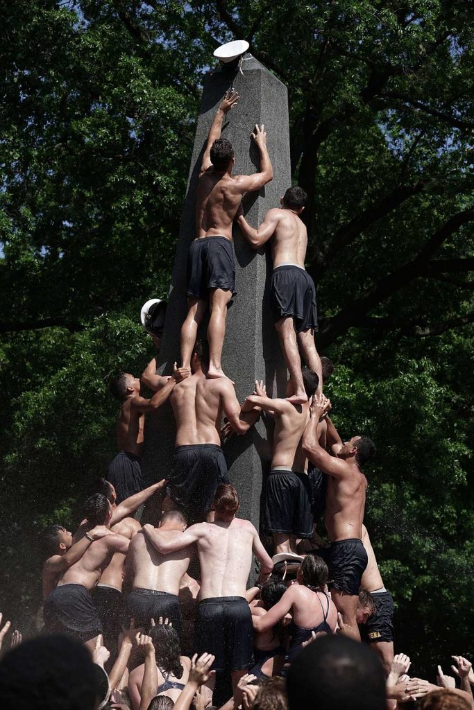 Naval Academy Freshmen Climb Lubed Herndon Monument
