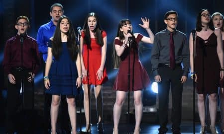 Marjory Stoneman Douglas High School drama students perform onstage during the 72nd Annual Tony Awards