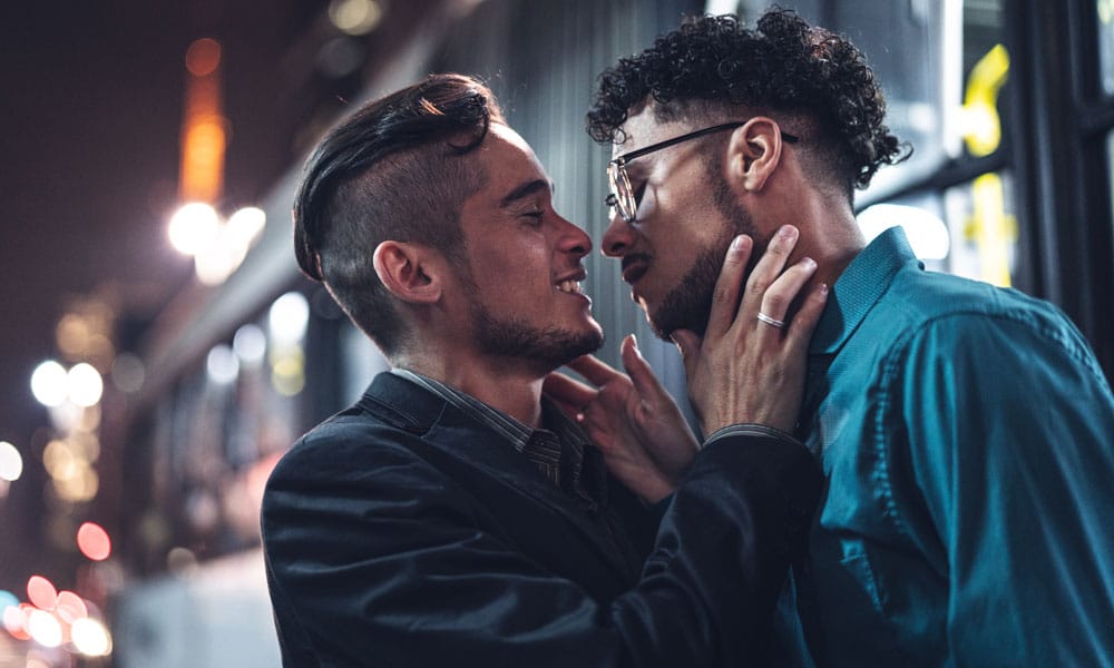 A young gay couple at night
