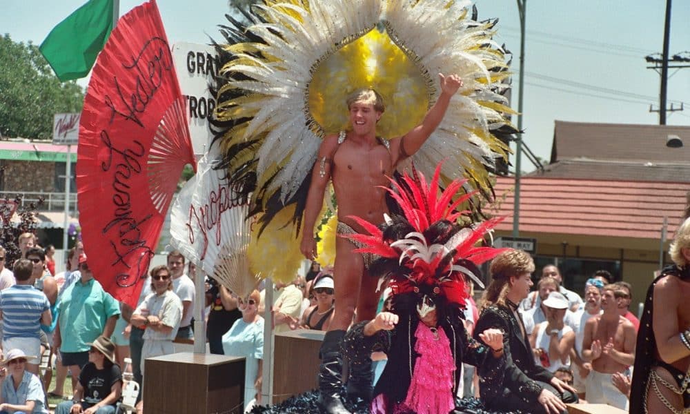 Historic photos of Pride festivals in West Hollywood, Los Angeles, years 1987 to 1995.