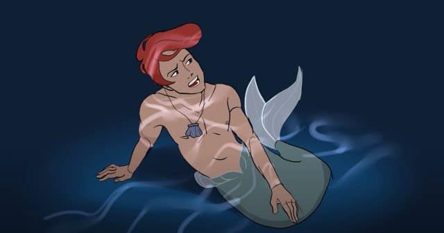 Male Ariel from The Little Mermaid Sitting Down