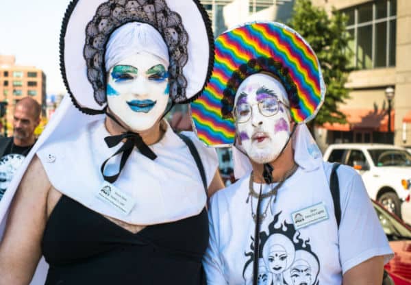 two men in drag as festive nuns at Atlanta pride 2018