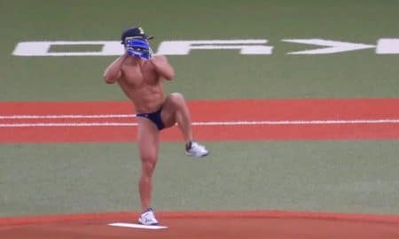 Bodybuilder Strip Pitch Baseball