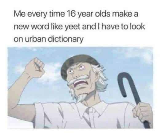 cartoon mocking new words like what does yeet mean