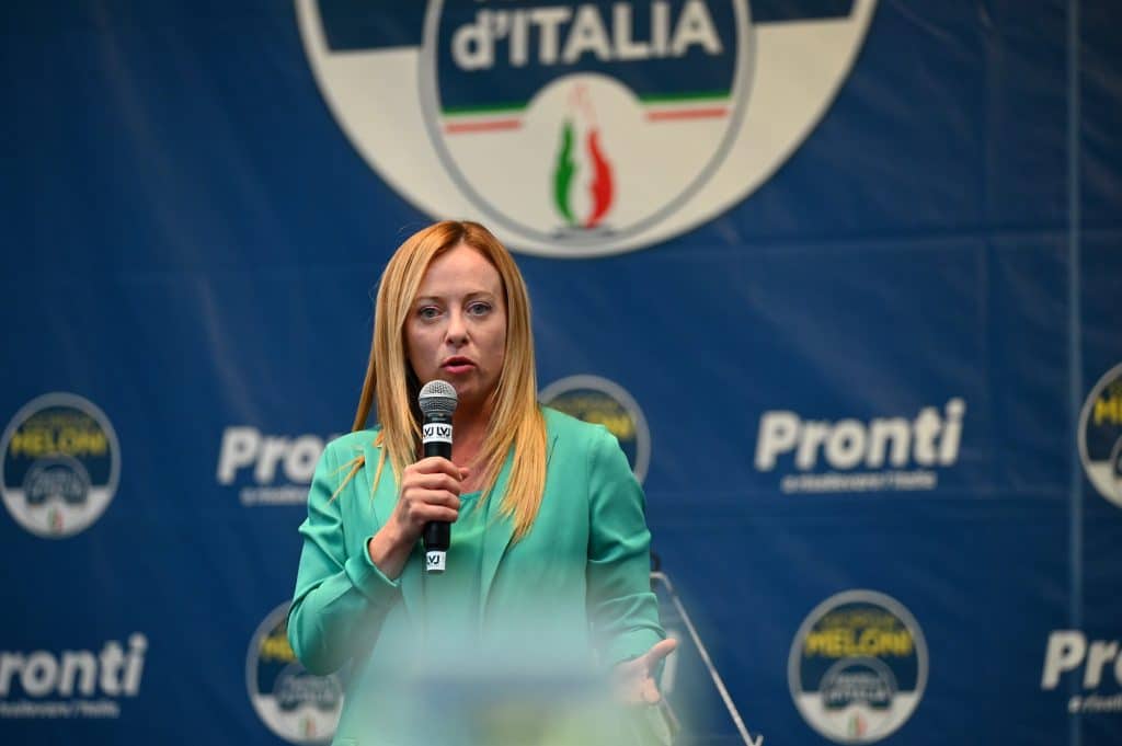 Giorgia Meloni leader of Fratelli d'Italia party during electoral rally
