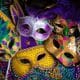 A group of venetian, mardi gras mask or disguise on a dark background