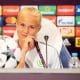 Pernille Harder of VfL Wolfsburg seen during press conference before UEFA Women's Champions League Final 2018 match between VfL Wolfsburg and Olympique Lyon.