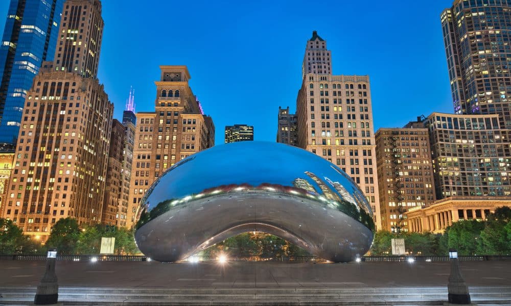 Photo of the Bean at Millenium Park in Chicago, IL at blue hour.
