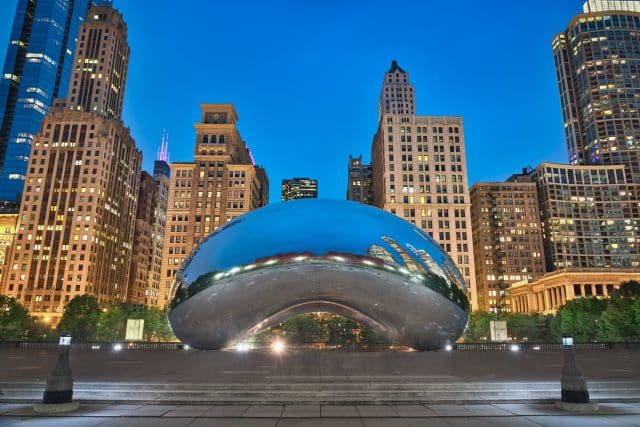 Photo of the Bean at Millenium Park in Chicago, IL at blue hour.