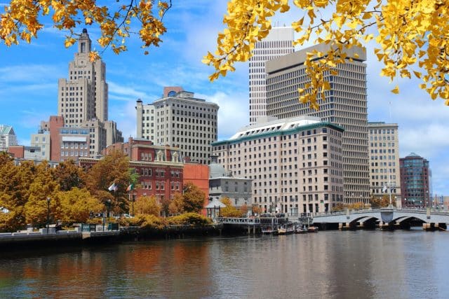 Autumn in Providence, Rhode Island. City skyline in New England region of the United States.