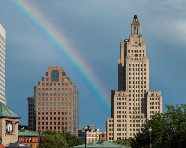  Rainbow at 50 Kennedy Plaza and 11 Westminster buildings in Providence, Rhode Island.