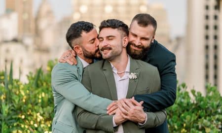 Gay Throuple on their polyamorous wedding day in São Paulo, Brazil.