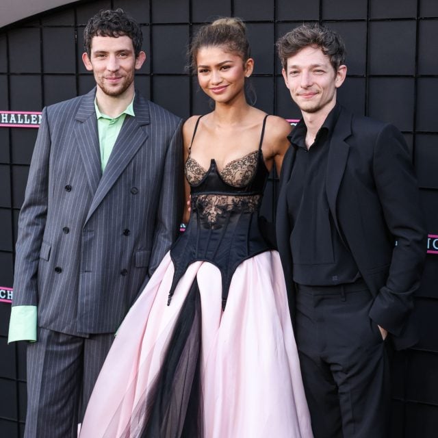 Josh O'Connor, Zendaya and Mike Faist arrive at the Los Angeles Premiere Of Amazon MGM Studios' 'Challengers' held at Westwood Village Theater on April 16, 2024 in Westwood, Los Angeles, California, United States.