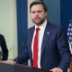 Vice President JD Vance speaks about a collision involving an American Airlines passenger jet and an Army helicopter during a press briefing at the White House in Washington, DC on Thursday, January 30, 2025. All 60 passengers, four crew members and three soldiers are believed to have died in the crash.