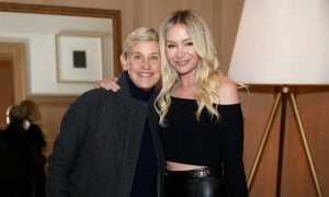Ellen DeGeneres and Portia de Rossi are seen as RH Celebrates The Unveiling of RH San Francisco, The Gallery at the Historic Bethlehem Steel Building on March 17, 2022 in San Francisco, California.