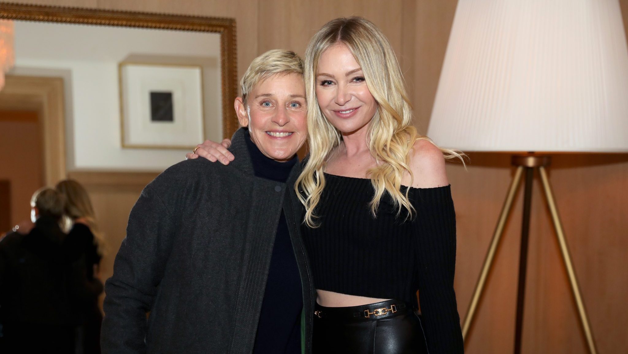 Ellen DeGeneres and Portia de Rossi are seen as RH Celebrates The Unveiling of RH San Francisco, The Gallery at the Historic Bethlehem Steel Building on March 17, 2022 in San Francisco, California.