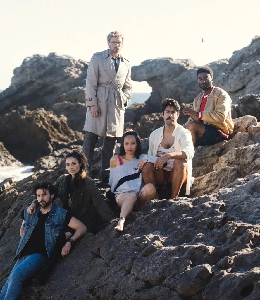 Jack Falahee, Juliana Aidén Martinez, Zane Phillips, Nancy Lam, Perry Young, and Jelani Alladin in Strangers on a Beach. Photo: Wadley